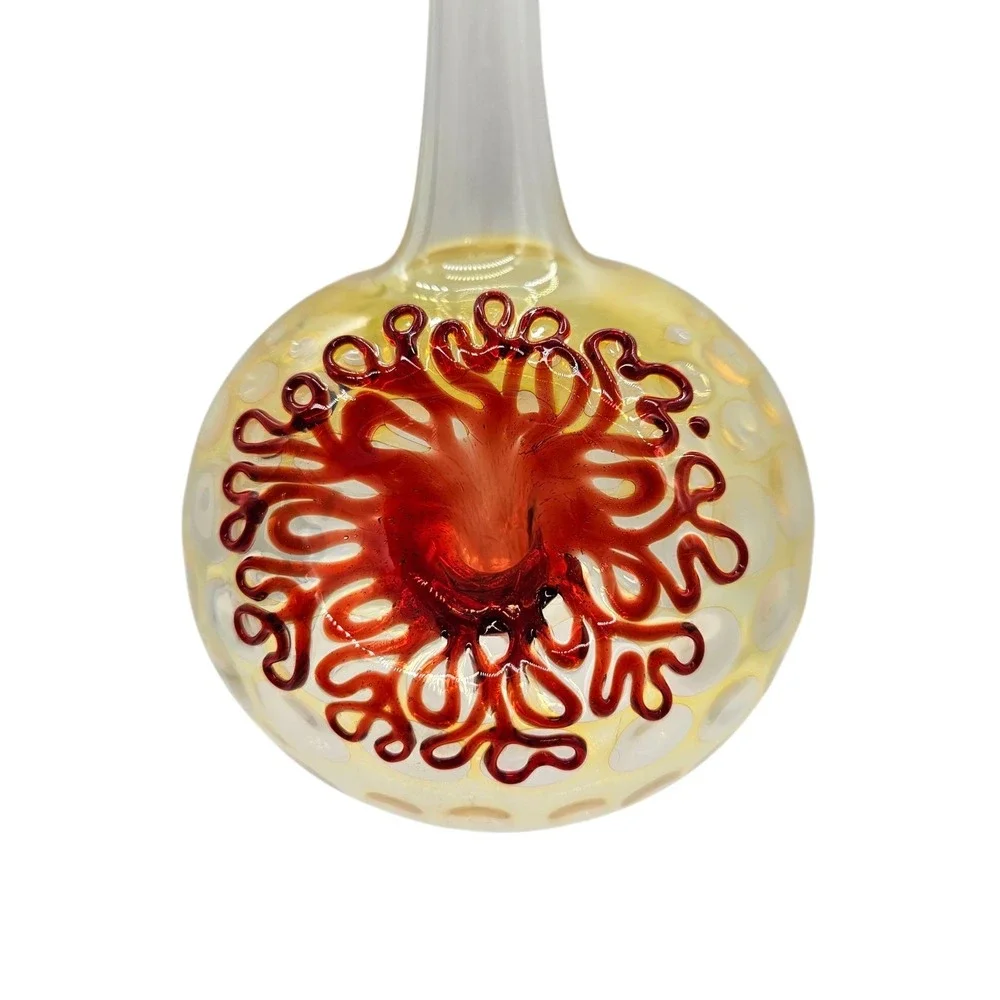 Handblown Glass Orb Ball Hummingbird Feeder Hanging Red Flower Indents Large
